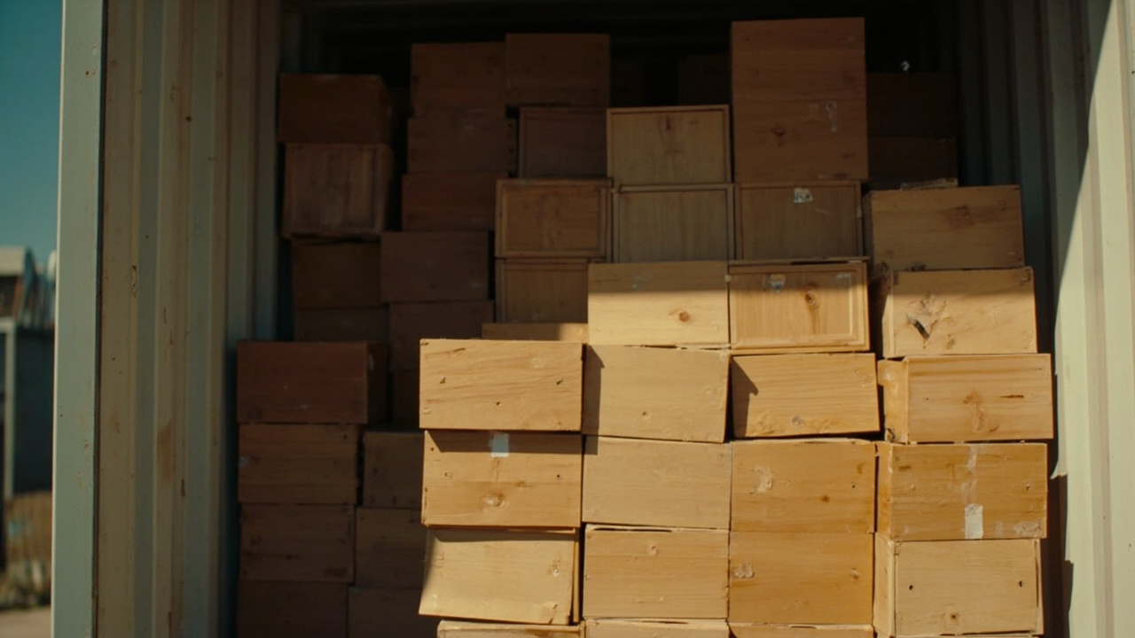 Cajas de armarios de cocina cargadas en el contenedor