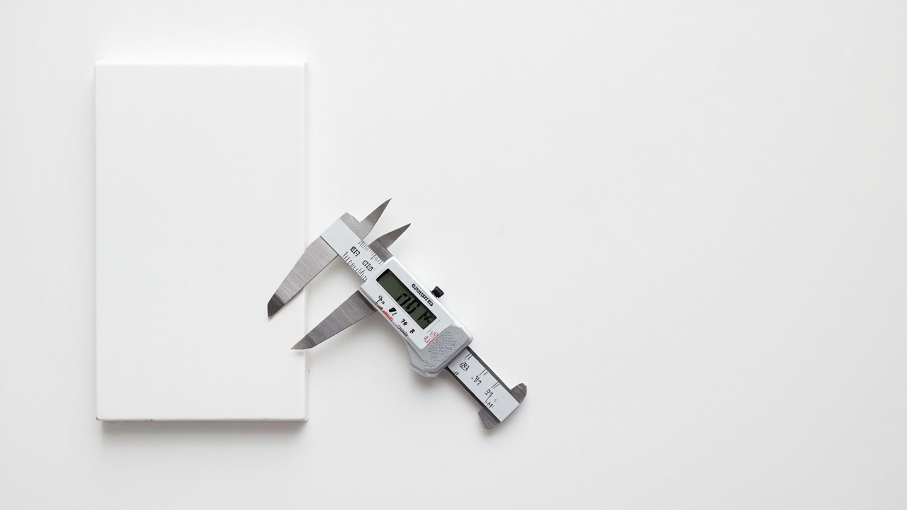 Tile thickness measurement with caliper