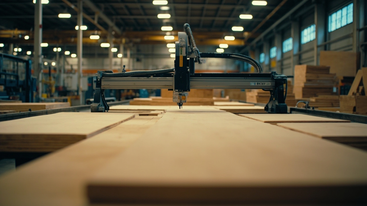 Tábuas de madeira maciça ao lado de painéis de MDF e compensado numa oficina