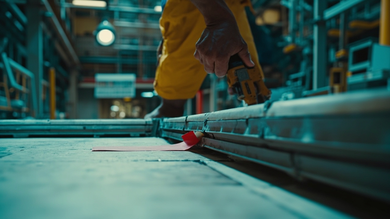 Quality inspector checking tile samples against an AQL reference chart