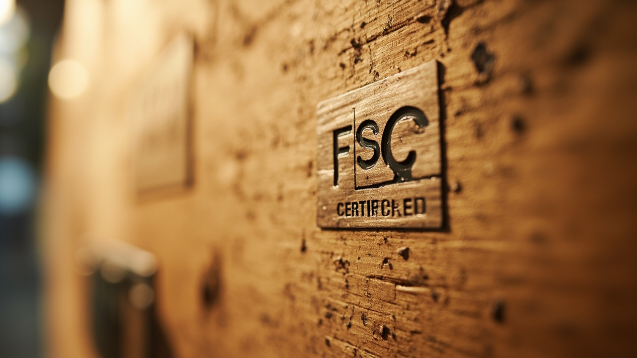 Tableros reconstituidos certificados FSC apilados en un almacén de fábrica china