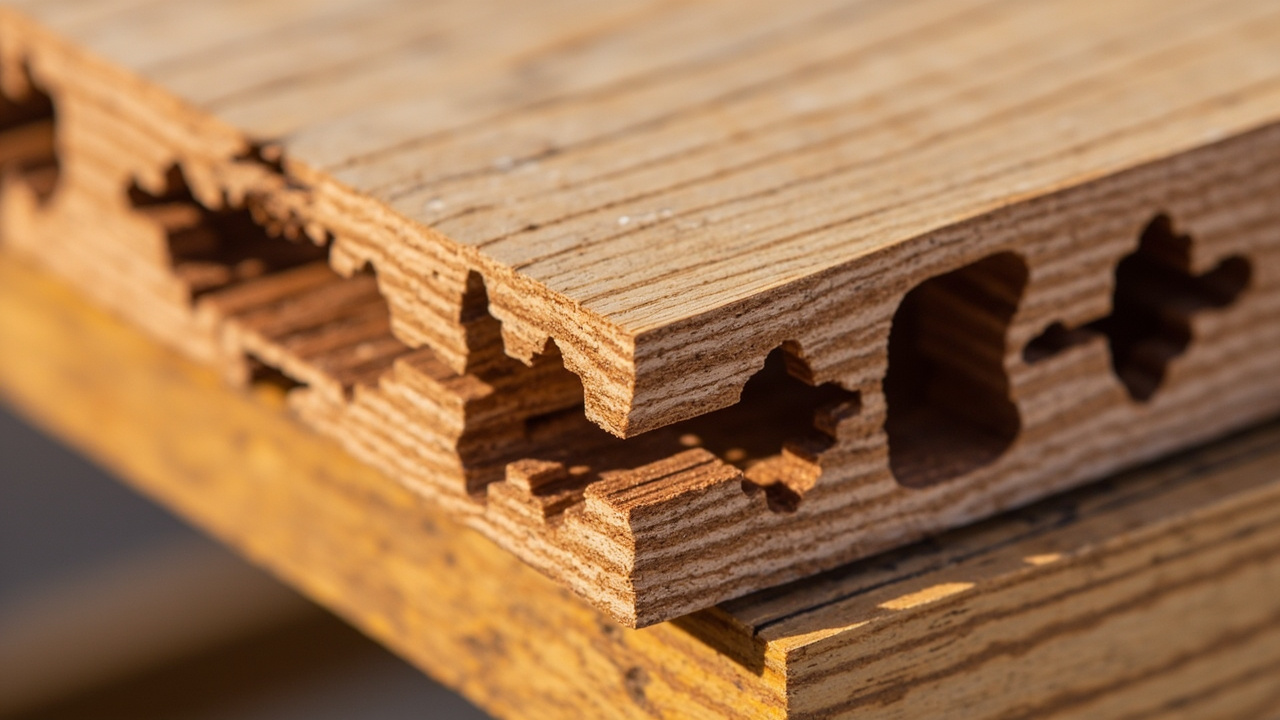 WPC composite decking boards stacked at a Chinese export factory