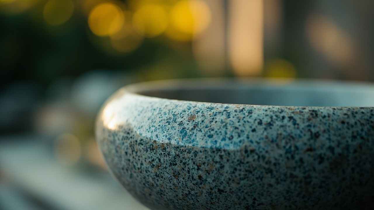 Assortment of artificial stone bathroom basins at a Chinese export warehouse
