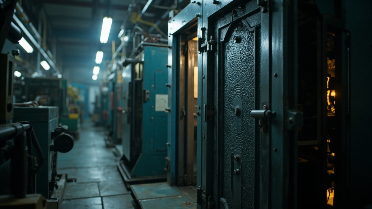 Steel security doors in a Chinese factory finishing area