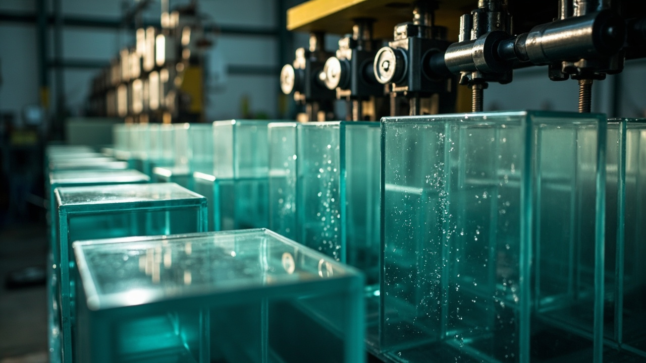 Stacked glass blocks in clear frosted and patterned finishes