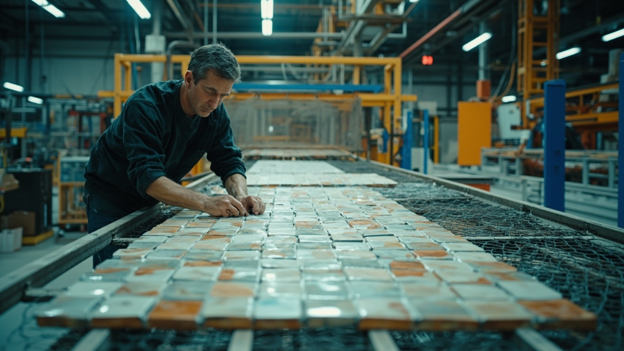 Plaque de mosaïque de verre irisée en tons bleus mixtes